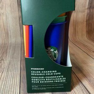 New Starbucks 2020 Summer Color Changing Reusable Cold Cup Tumbler 24 oz Set 5